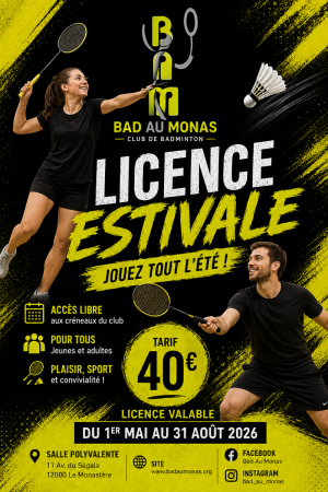 Licence ESTIVALE (du 1er mai au 31 août 2026)