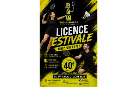Licence ESTIVALE (du 1er mai au 31 août 2026)